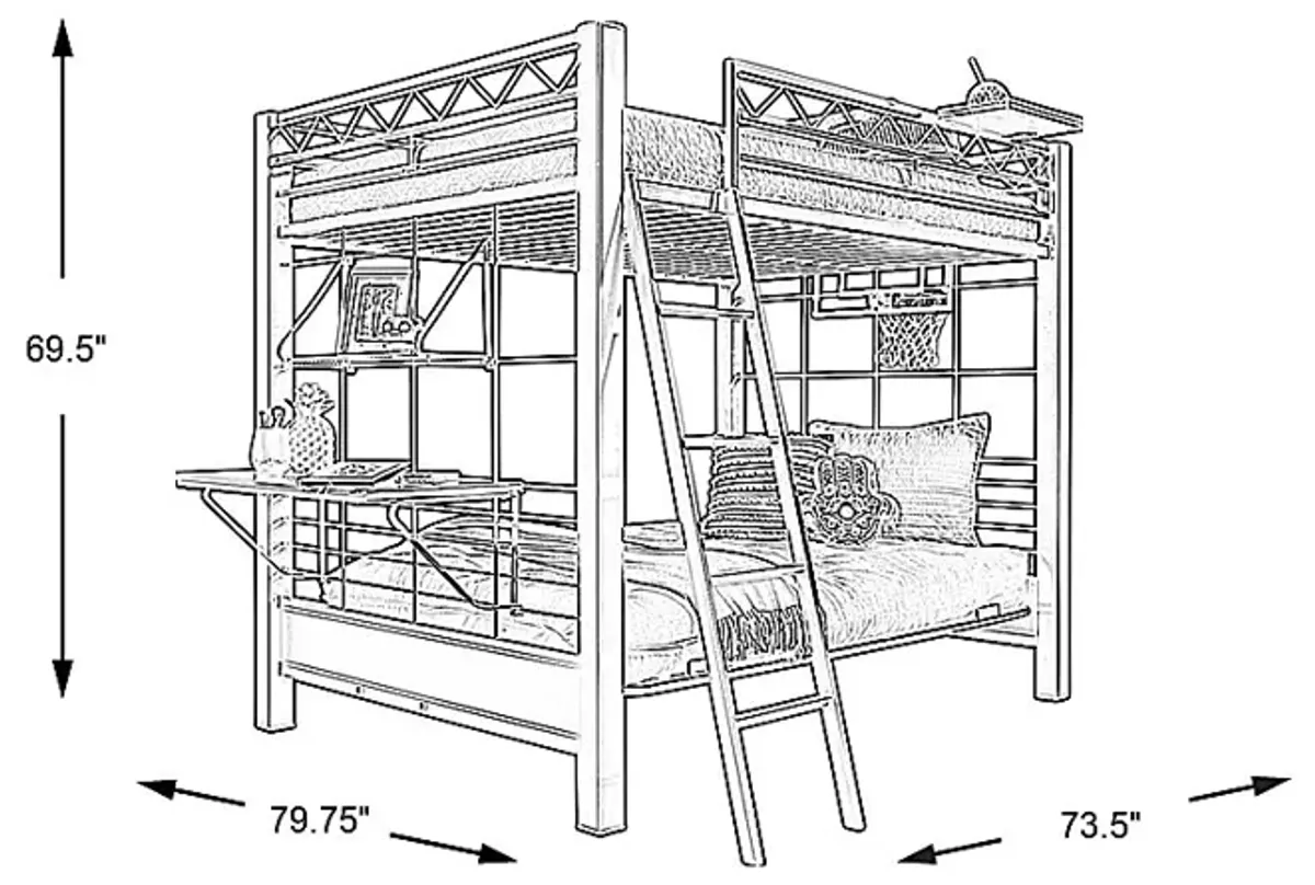 Build-a-Bunk Gray Full/Futon Loft Bed with Blue Accessories