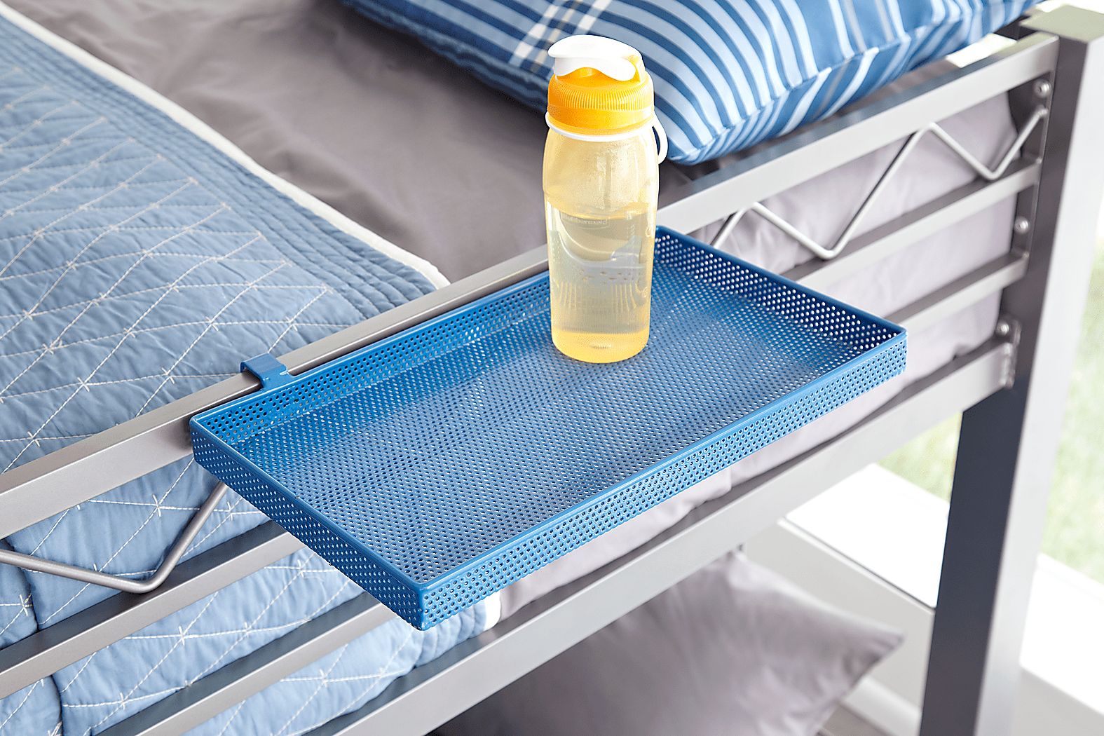 BuildaBunk Gray Full/Futon Loft Bed with Blue Accessories