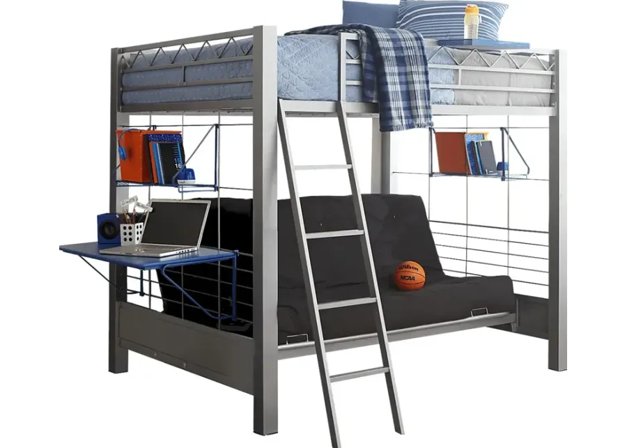 Build-a-Bunk Gray Full/Futon Loft Bed with Blue Accessories