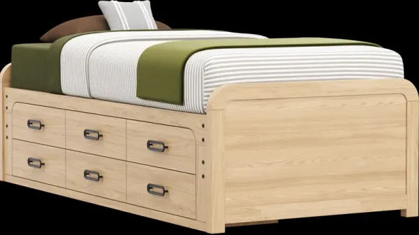 Kids Hidden Hills Light Oak Twin XL Low Profile Bed with Storage Side Rail