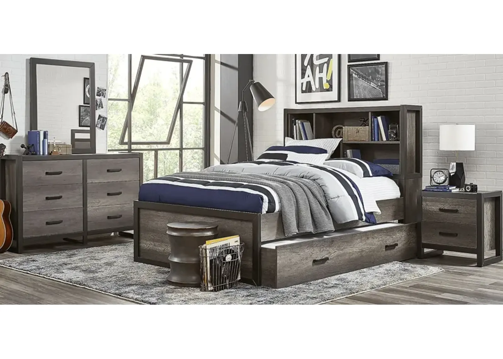 Kids Colefax Avenue Dark Gray 5 Pc Full Bookcase Bedroom