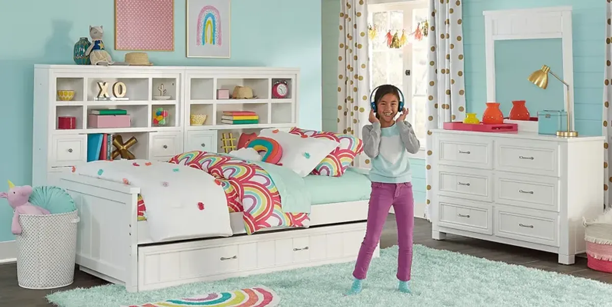 Kids Cottage Colors White Full Bookcase Wall Bed