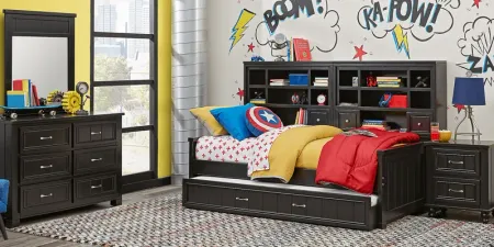 Kids Cottage Colors Black 5 Pc Full Bookcase Wall Bed