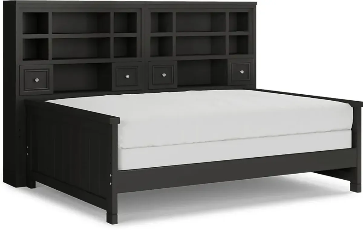 Kids Cottage Colors Black 5 Pc Full Bookcase Wall Bed