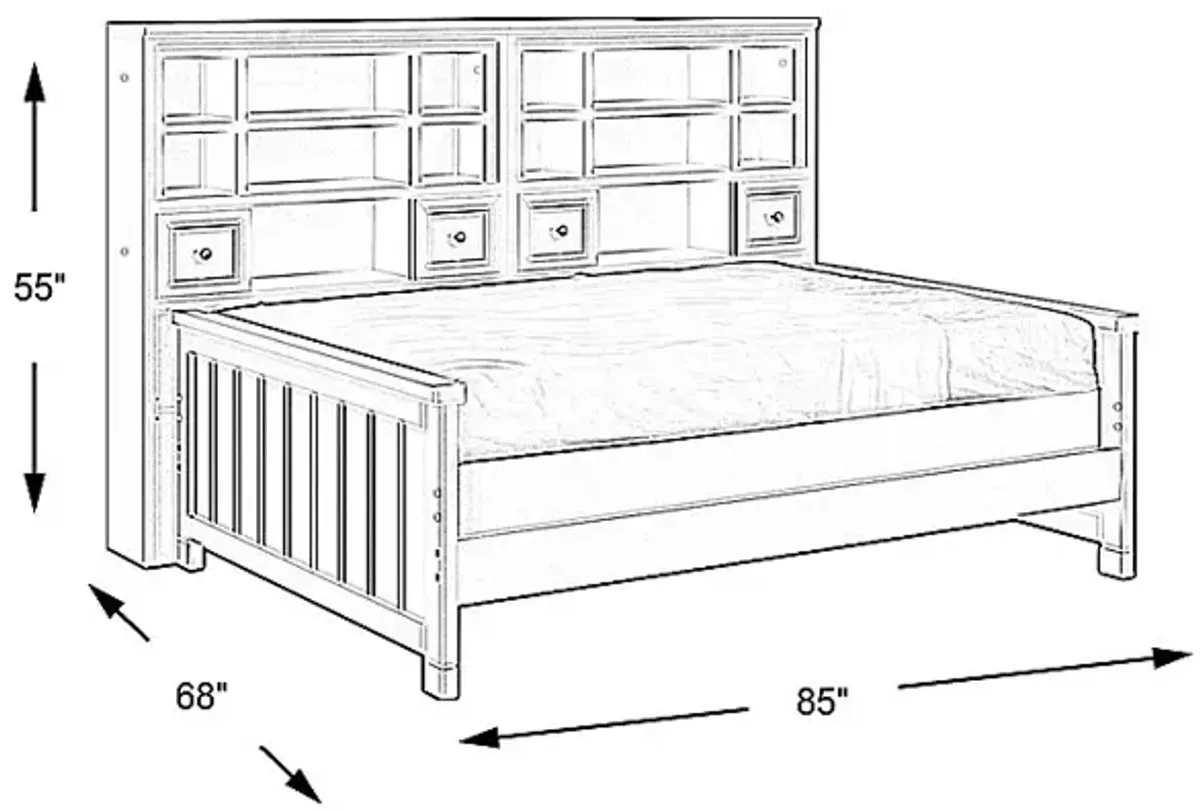 Kids Cottage Colors Gray 5 Pc Full Bookcase Wall Bed