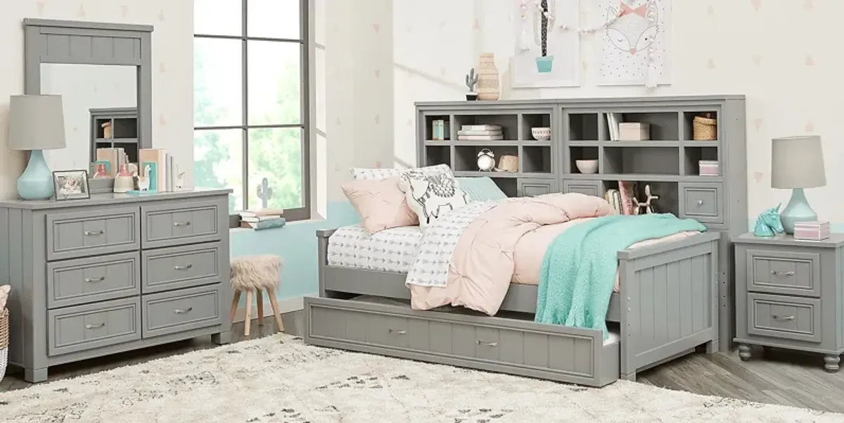 Kids Cottage Colors Gray 5 Pc Full Bookcase Wall Bed