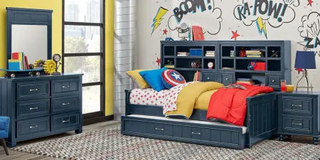 Kids Cottage Colors Navy 5 Pc Full Bookcase Wall Bed