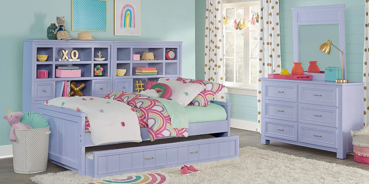 Kids Cottage Colors Lavender Full Bookcase Wall Bed