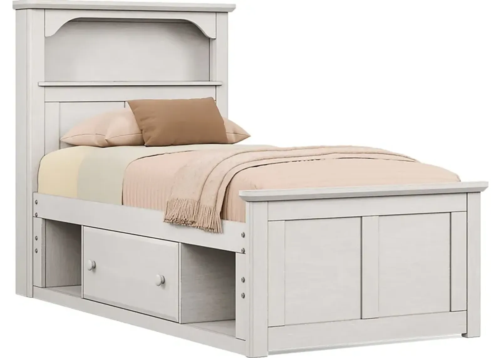 Kids South Bend Washed White 3 Pc Twin Bookcase Bed with Storage Side Rail