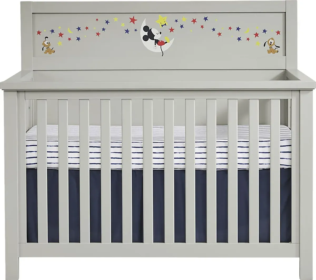 Mickey Mouse and Minnie Mouse Gray Convertible Crib with Vibrant Art