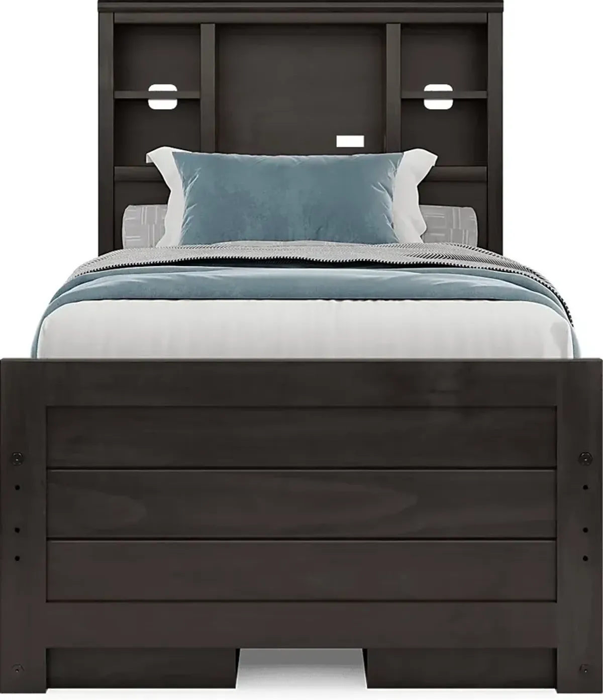 Kids Creekside 2.0 Charcoal 3 Pc Twin Bookcase Bed with 2 Storage Side Rails