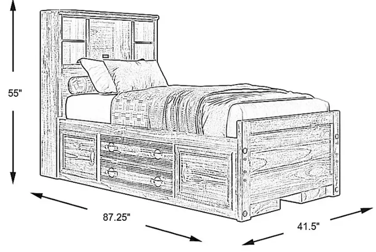 Kids Creekside 2.0 Charcoal 3 Pc Twin Bookcase Bed with 2 Storage Side Rails