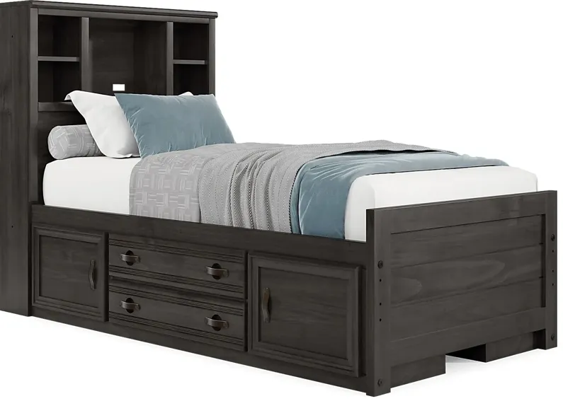 Kids Creekside 2.0 Charcoal 3 Pc Twin Bookcase Bed with 2 Storage Side Rails