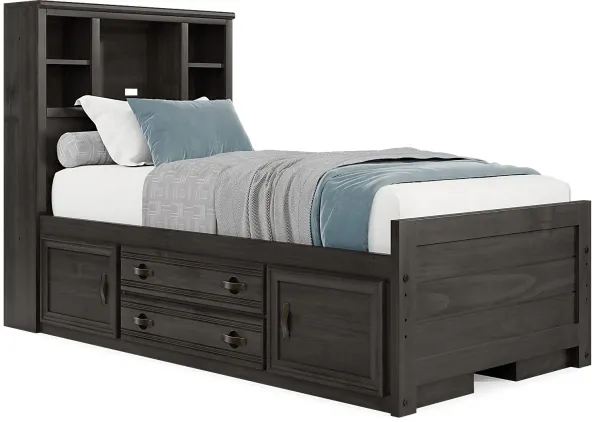 Kids Creekside 2.0 Charcoal Twin Bookcase Bed with 2 Storage Side Rails