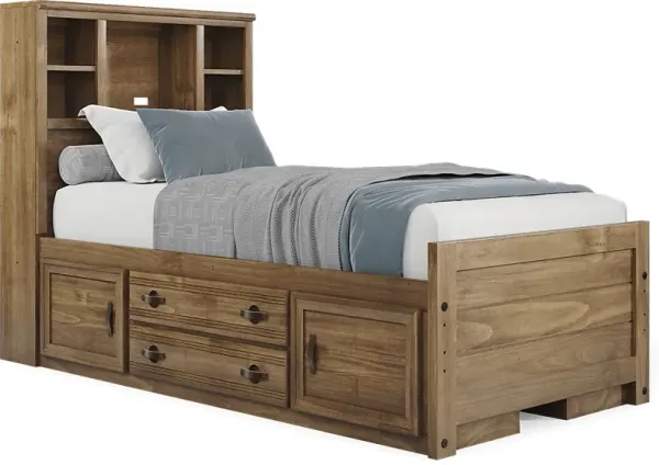 Kids Creekside 2.0 Chestnut Twin Bookcase Bed with 2 Storage Side Rails