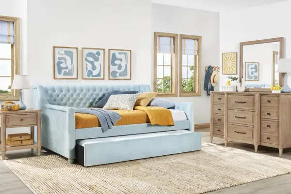 Kids Lindbrook Sand Bedroom with Alena Light Blue Ful Daybed and Twin Storage Trundle