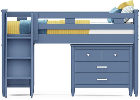 Kids Modern Colors Slate Blue Twin Loft with Loft Chest and Bookcase