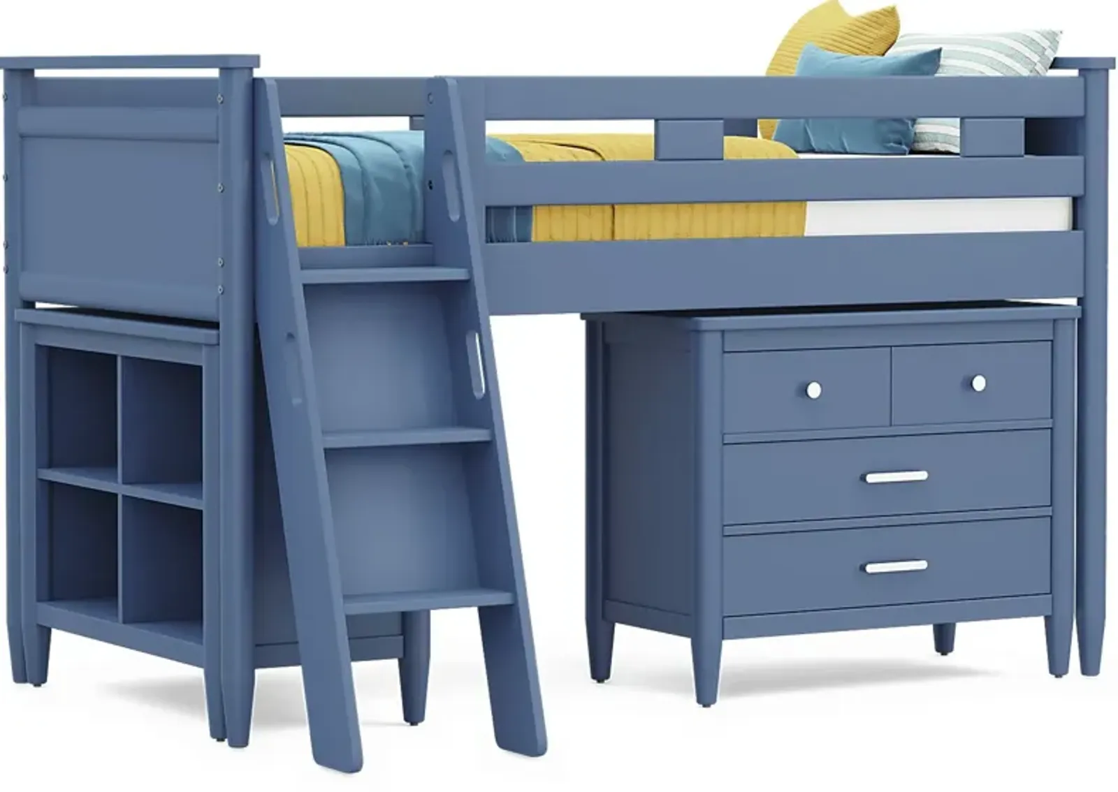 Kids Modern Colors Slate Blue Twin Loft with Loft Chest and Bookcase