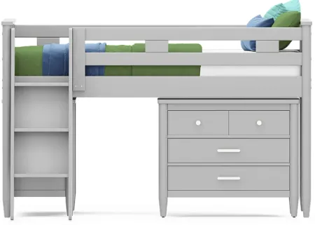 Kids Modern Colors Light Gray Twin Loft with Loft Chest and Bookcase
