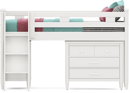 Kids Modern Colors White Twin Loft with Loft Chest and Bookcase