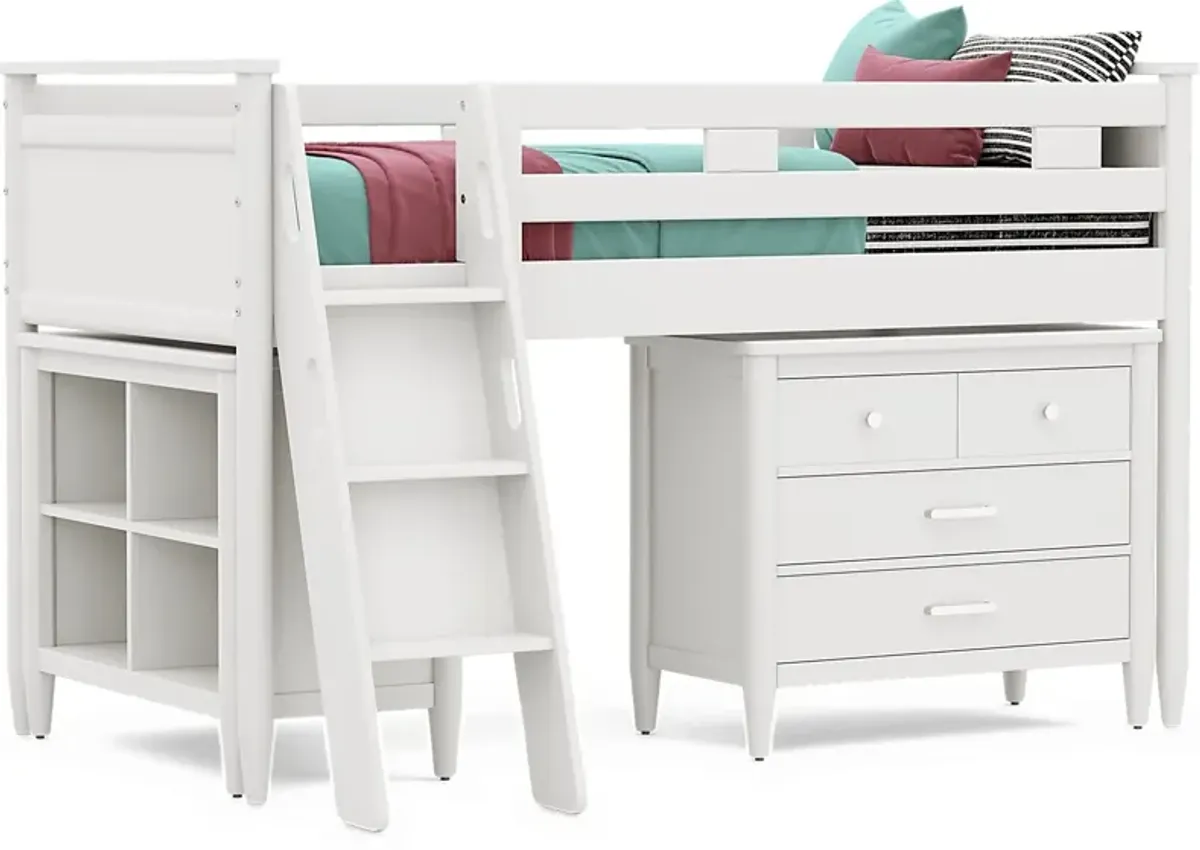 Kids Modern Colors White Twin Loft with Loft Chest and Bookcase