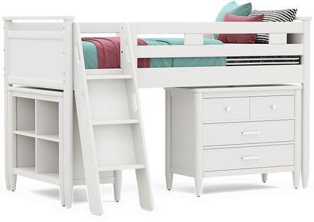 Kids Modern Colors White Twin Loft with Loft Chest and Bookcase