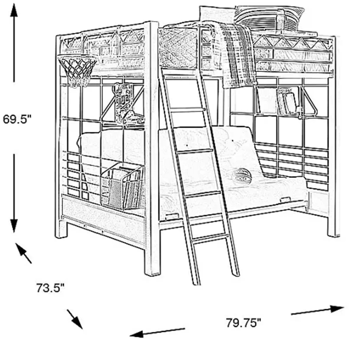 Build-a-Bunk Gray Full/Futon Loft Bed with Gray Accessories