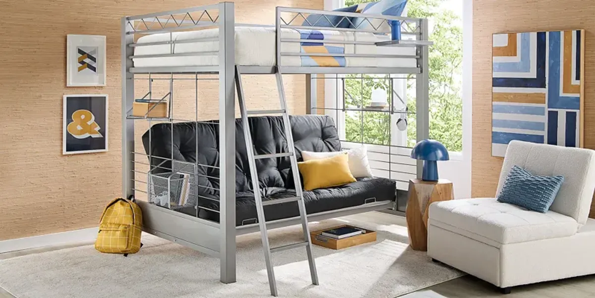 Build-a-Bunk Gray Full/Futon Loft Bed with Gray Accessories