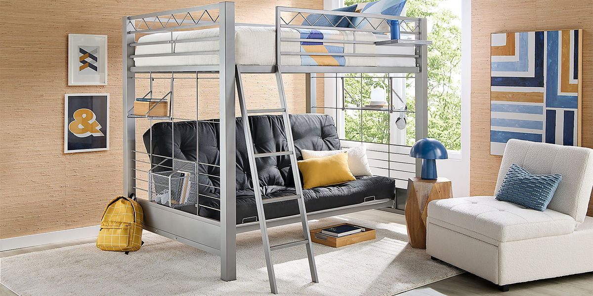 Build-a-Bunk Gray Full/Futon Loft Bed with Gray Accessories