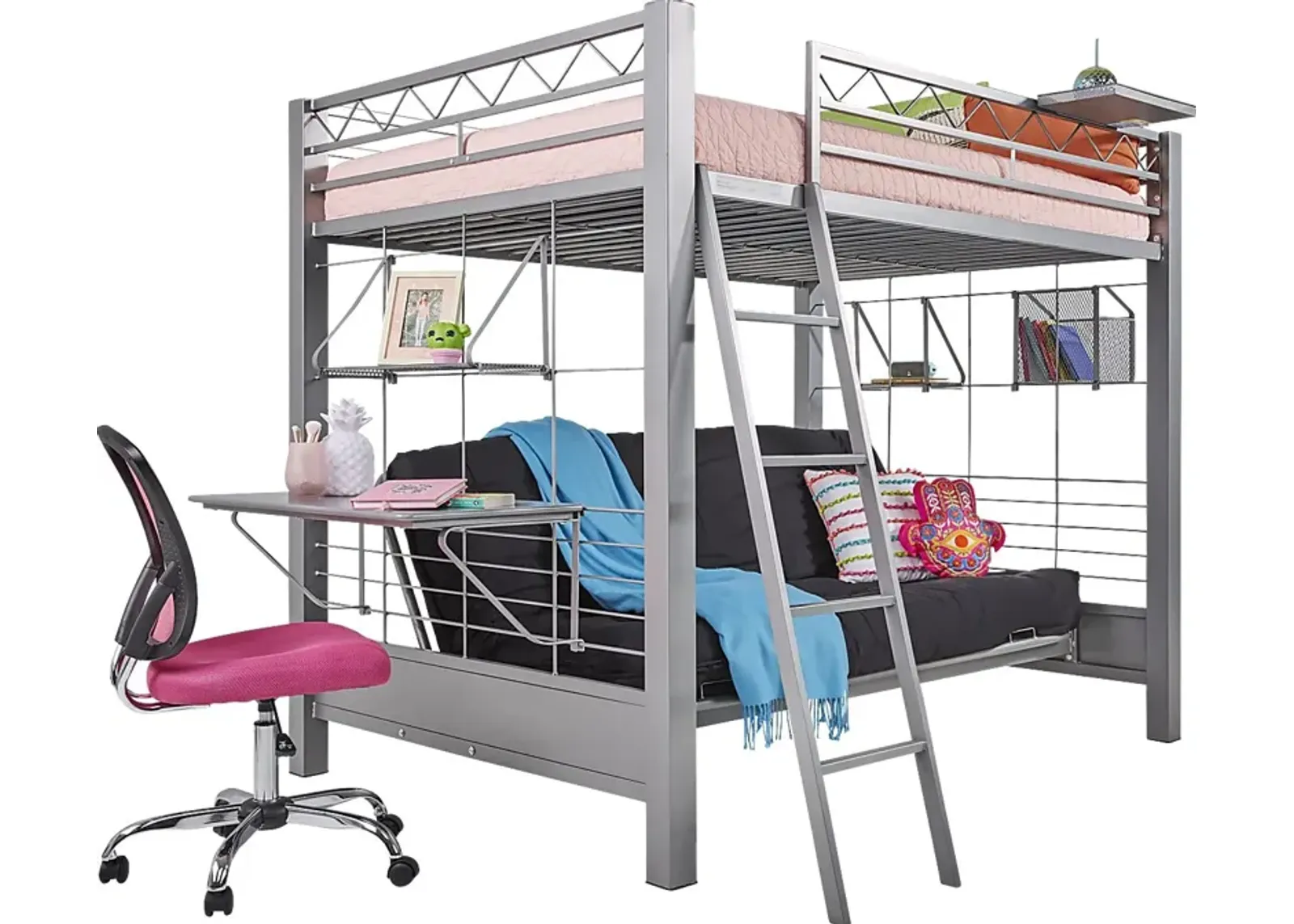 Build-a-Bunk Gray Full/Futon Loft Bed with Gray Accessories