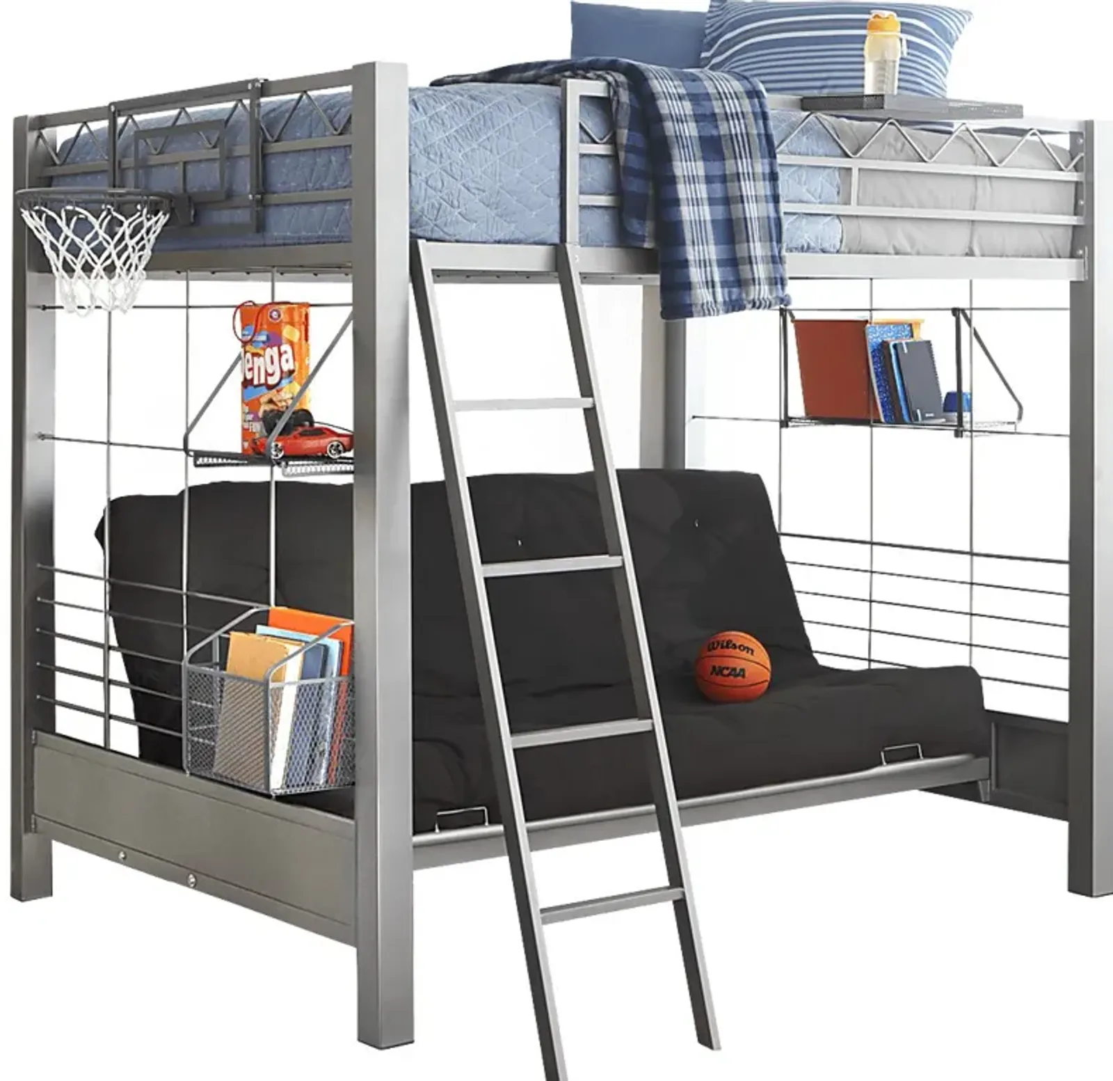 Build-a-Bunk Gray Full/Futon Loft Bed with Gray Accessories