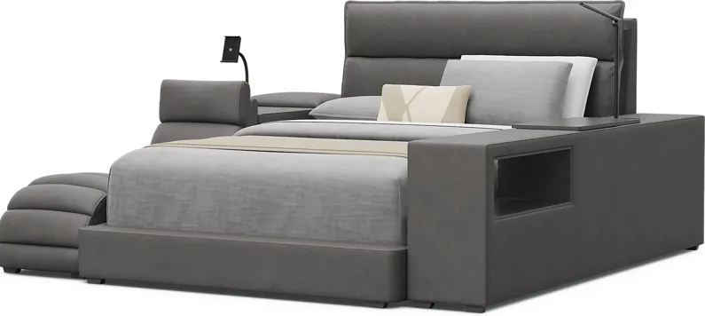 Kids Cloud9 Charcoal Full Upholstered Bed with Nightstand, Lounger and Bookcase