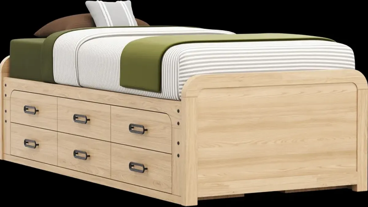 Kids Hidden Hills Light Oak Twin XL Low Profile Bed with 2 Storage Side Rails