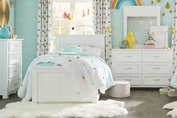 Kids Cottage Colors White Twin Panel Bedroom