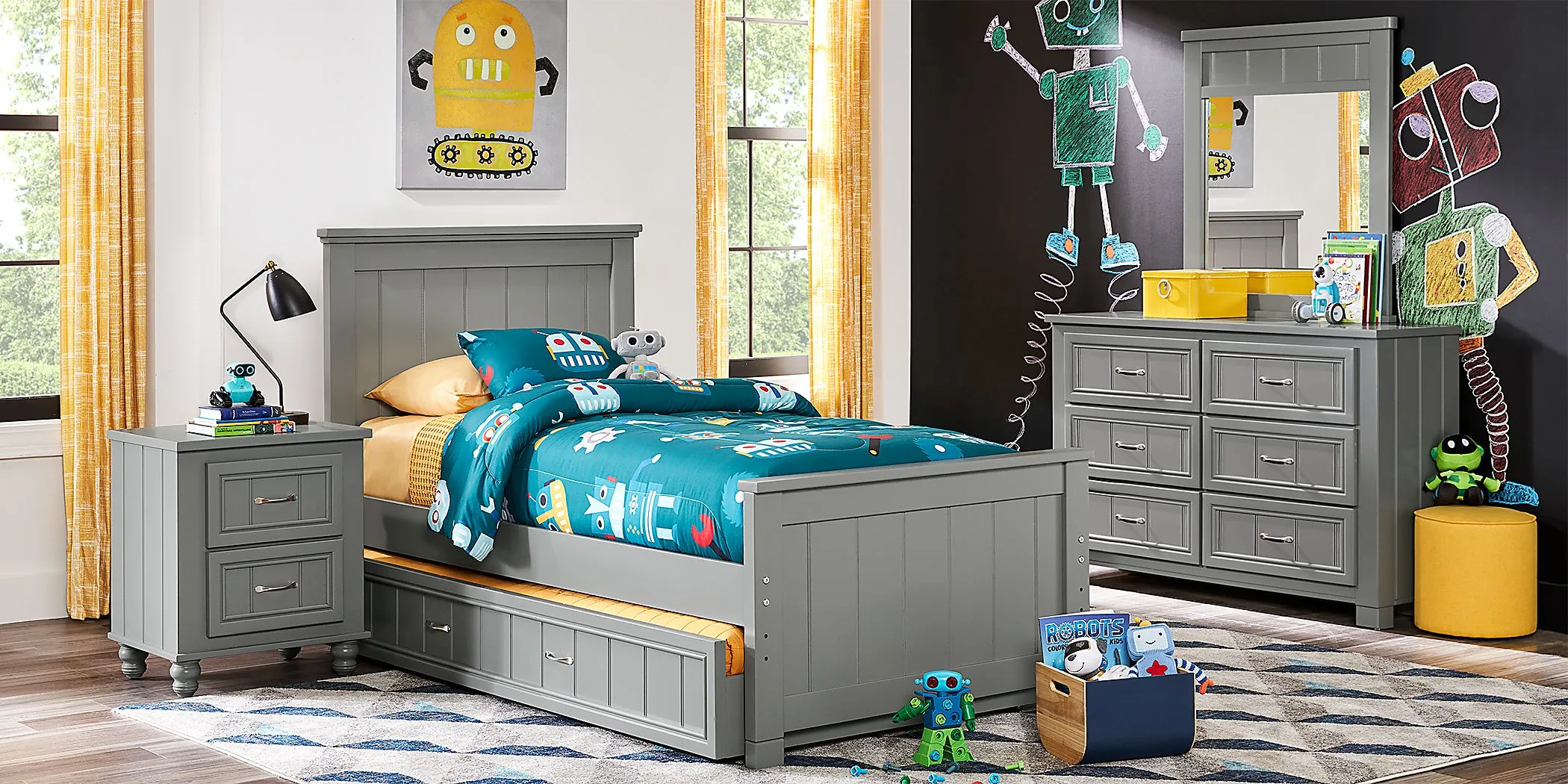 Kids Cottage Colors Gray 5 Pc Twin Panel Bedroom