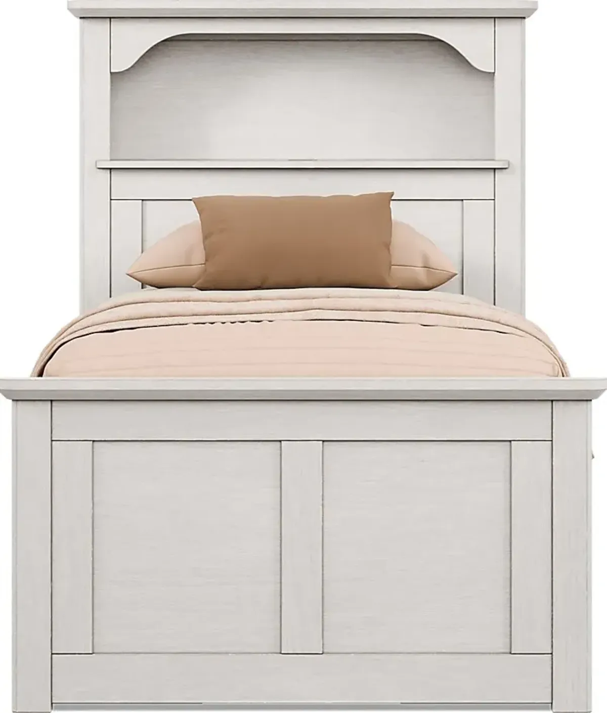 Kids South Bend Washed White Twin Bookcase Bed with 2 Storage Side Rails
