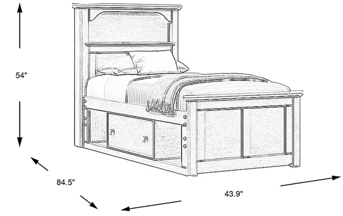 Kids South Bend Washed White 3 Pc Twin Bookcase Bed with 2 Storage Side Rails