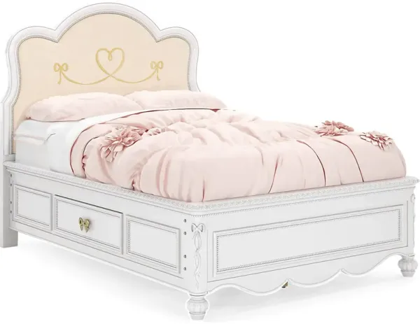 Disney Princess Sparkle White Full Upholstered Panel Bed with Storage Side Rails