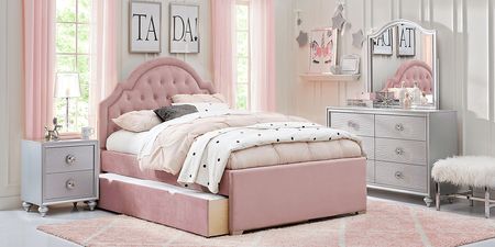 Kids Evangeline Silver 5 Pc Bedroom with Braelynn Pink Twin Upholstered Bed