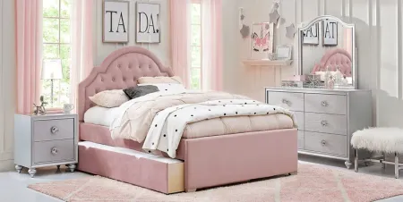 Kids Evangeline Silver 5 Pc Bedroom with Braelynn Pink Twin Upholstered Bed
