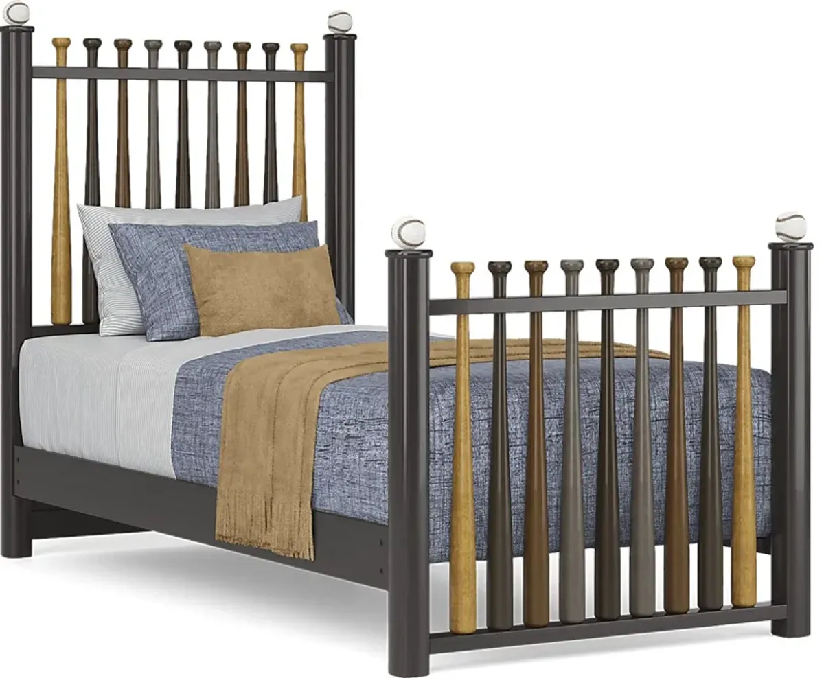 Kids Gallery Zone Saddle 5 Pc Bedroom with Stained Twin Batter Up Baseball Bat Bed