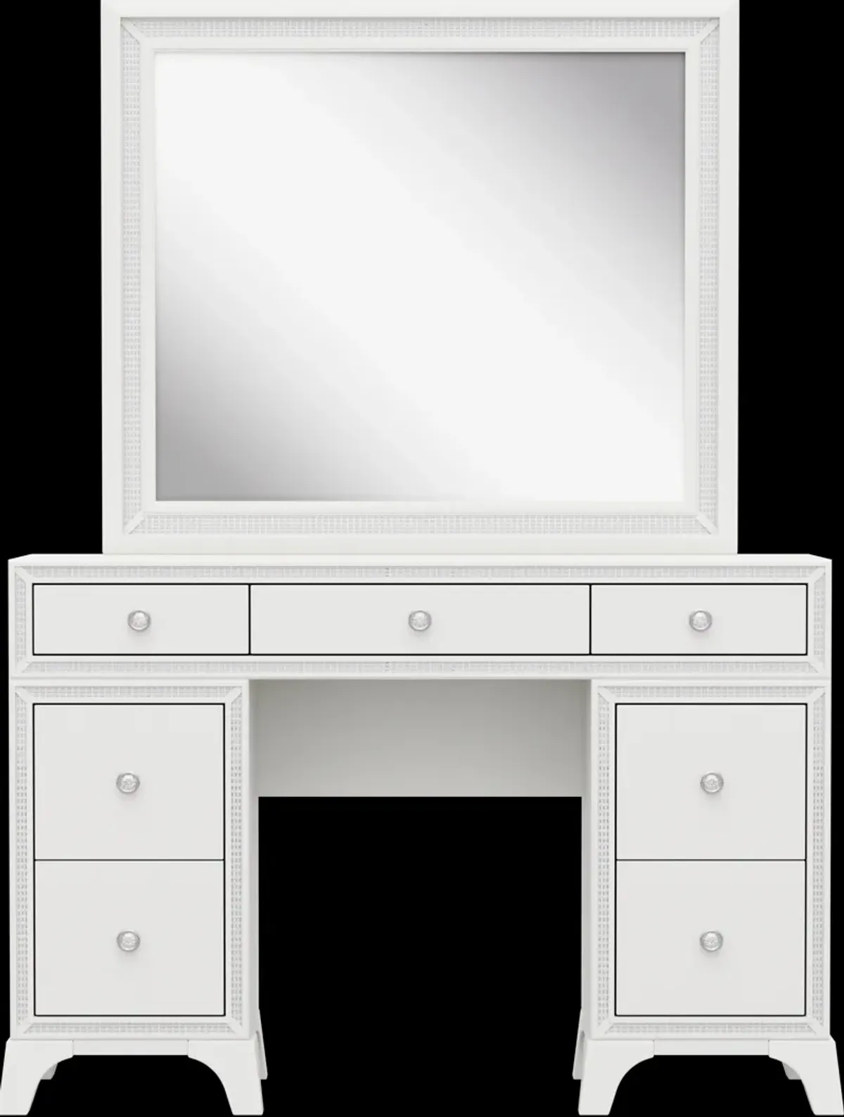 Kids Alyssa White Double Pedestal Vanity with Large Sparkle Mirror