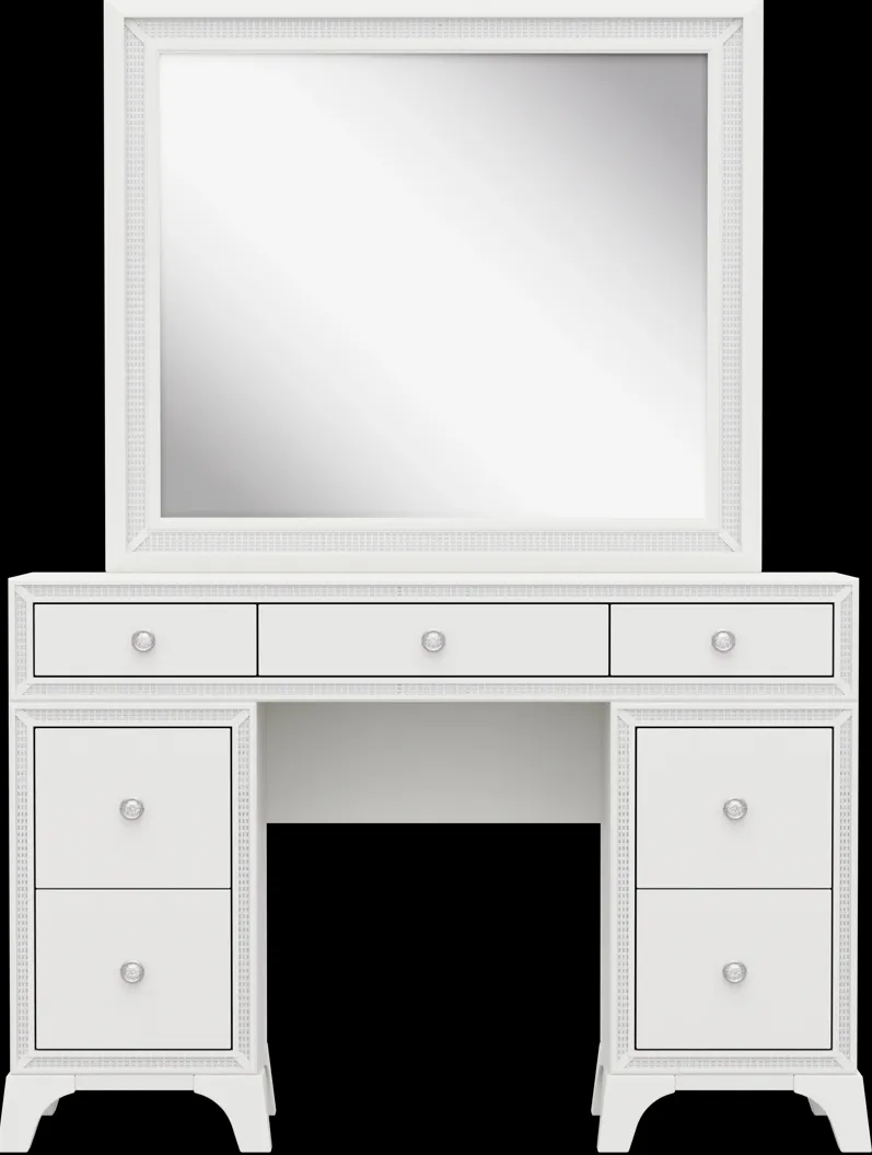 Kids Alyssa White Double Pedestal Vanity with Large Sparkle Mirror