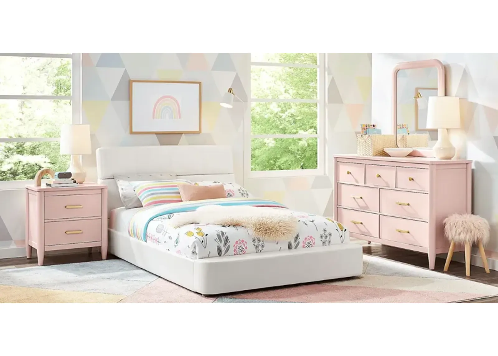 Kids Modern Colors Pink 5 Pc Bedroom with Recharged White Full Bed