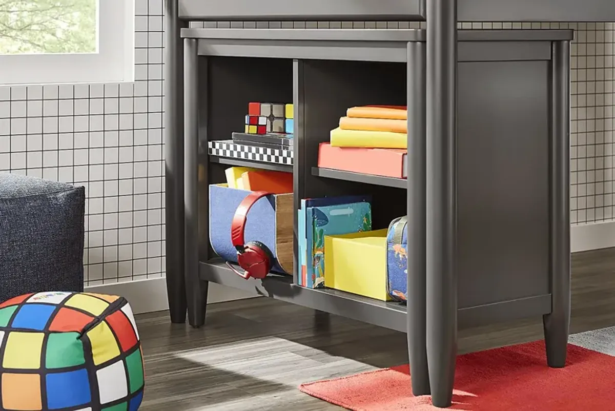 Kids Modern Colors Iron Ore Twin Loft with Loft Chest, Bookcase and Desk