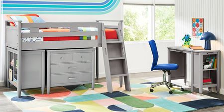 Kids Modern Colors Light Gray Twin Loft with Loft Chest, Bookcase and Desk
