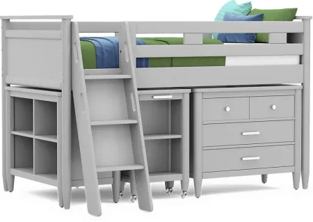 Kids Modern Colors Light Gray Twin Loft with Loft Chest, Bookcase and Desk