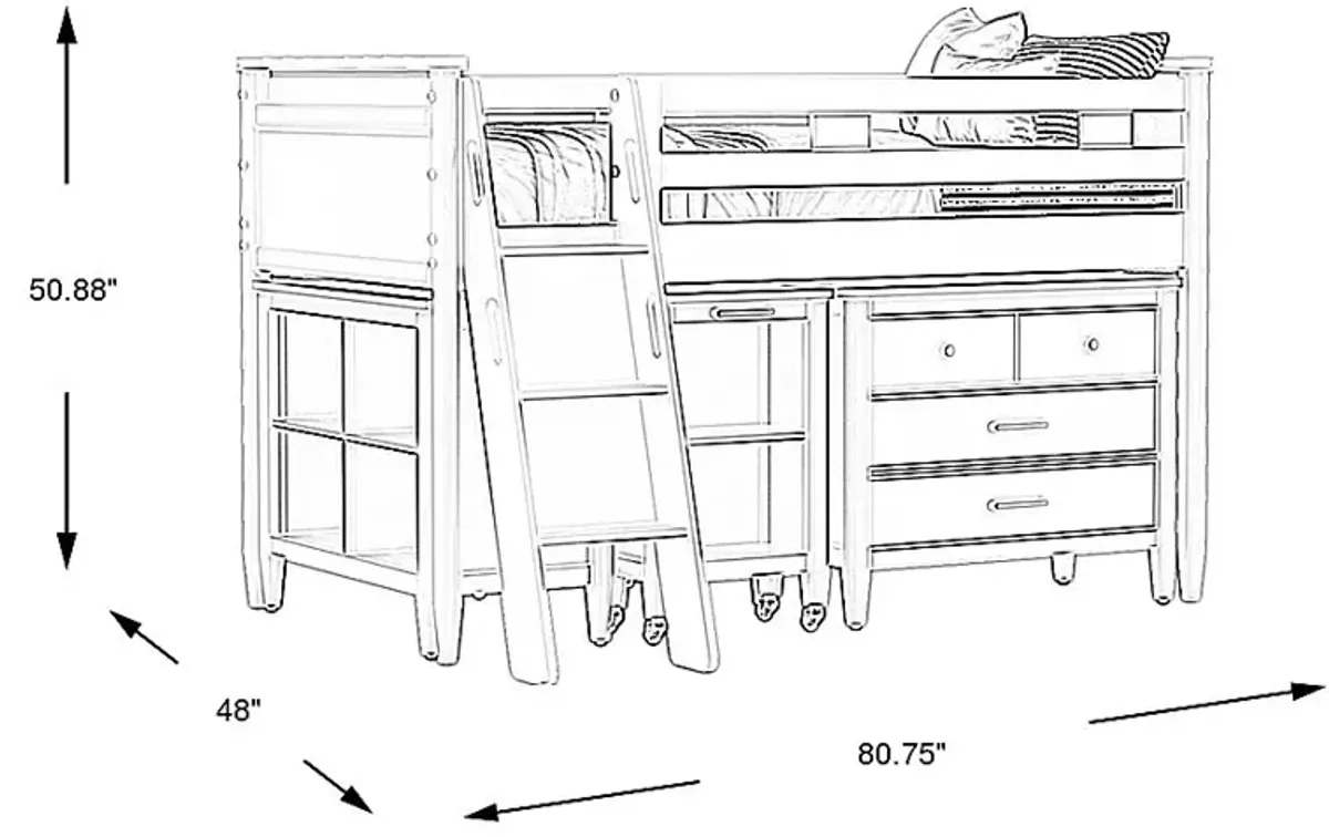 Kids Modern Colors White Twin Loft with Loft Chest, Bookcase and Desk