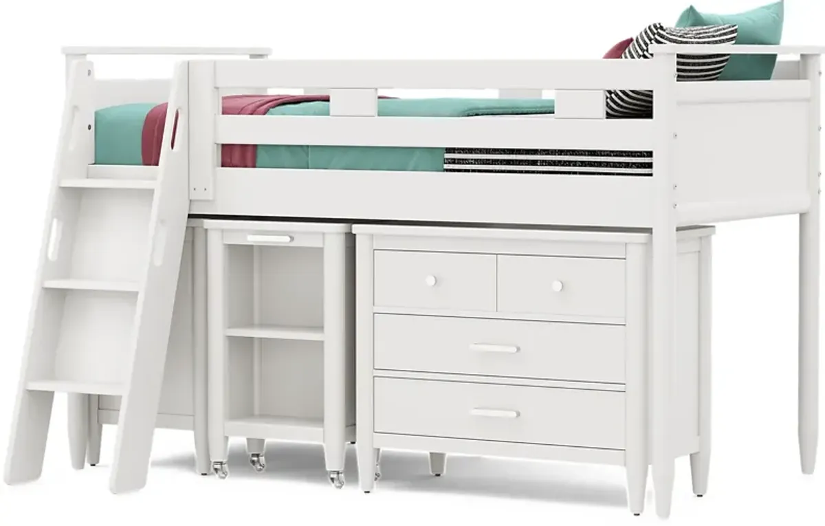 Kids Modern Colors White Twin Loft with Loft Chest, Bookcase and Desk