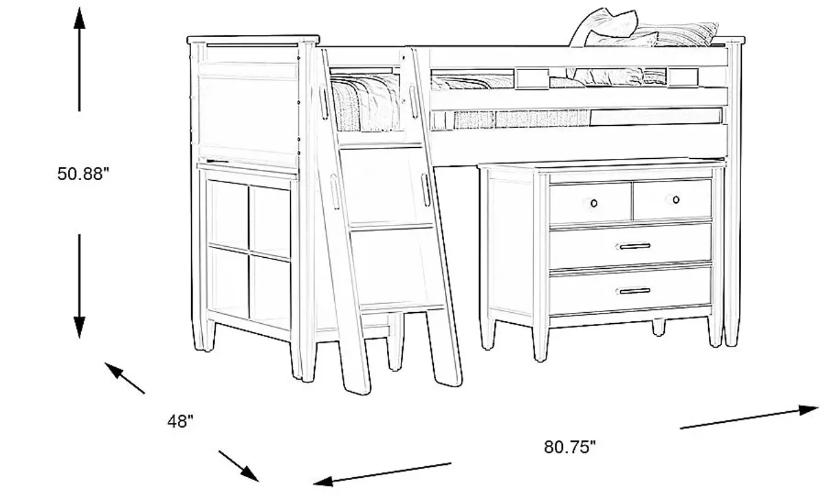 Kids Modern Colors Pink Twin Loft with Loft Chest, Bookcase and Desk